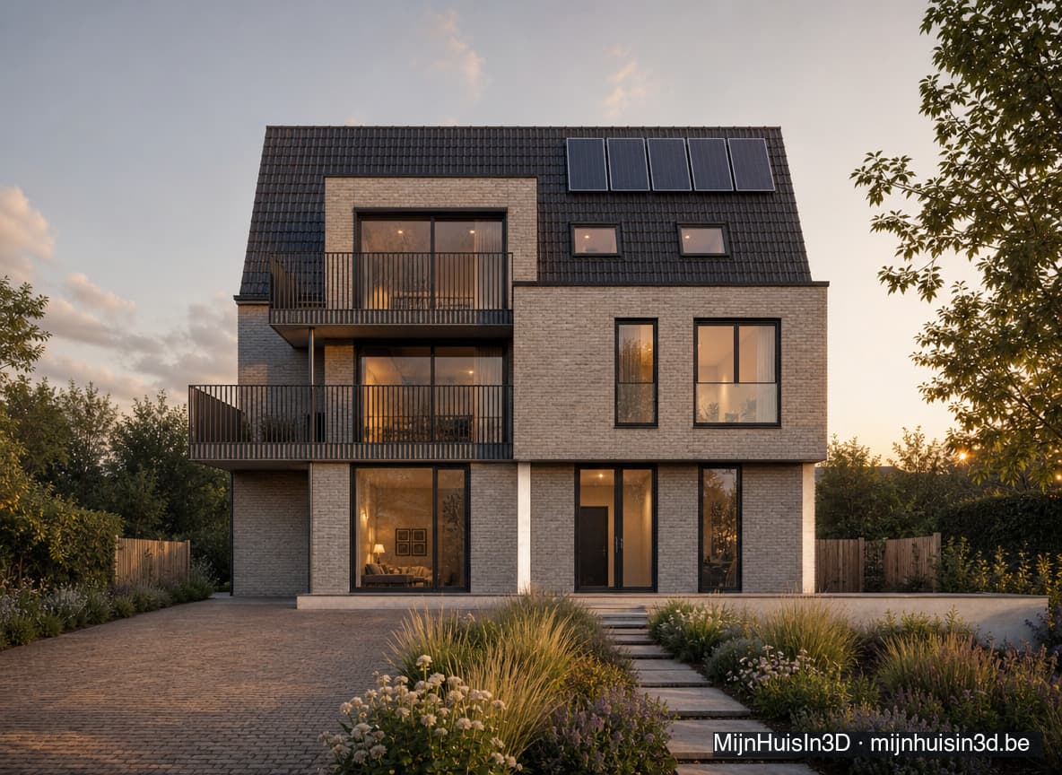 Fotorealistische 3D-render van een voorgevel, gemaakt door 3D Worx