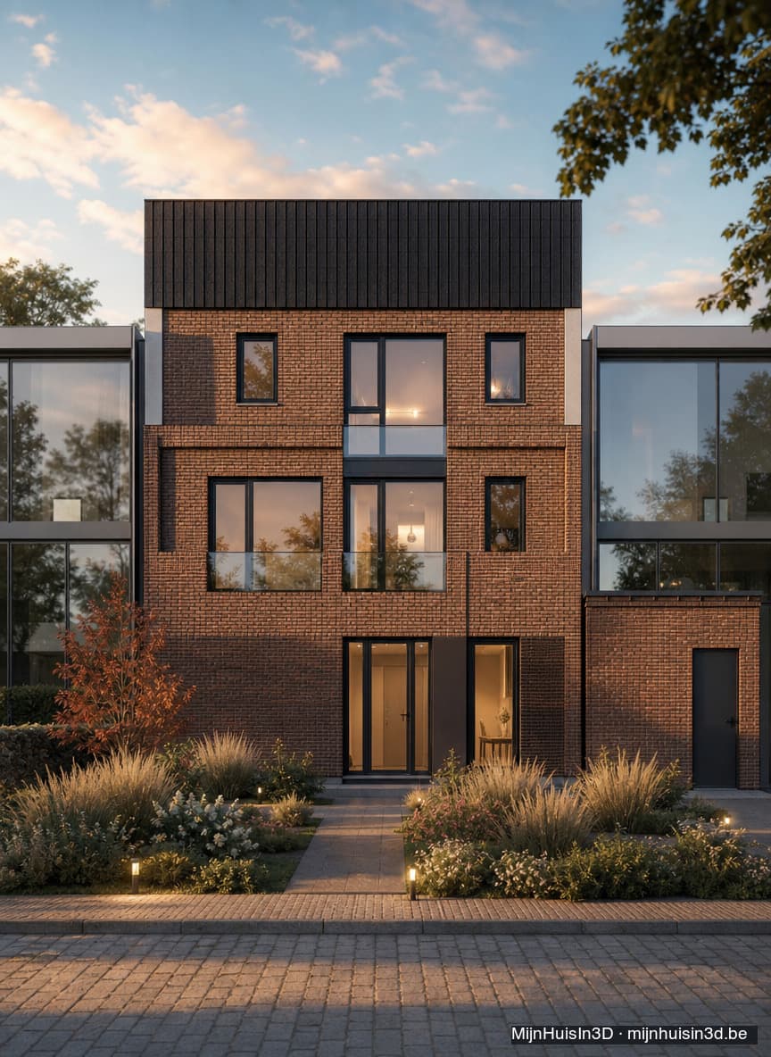 3D-render van een voorgevel, gemaakt door 3D Worx